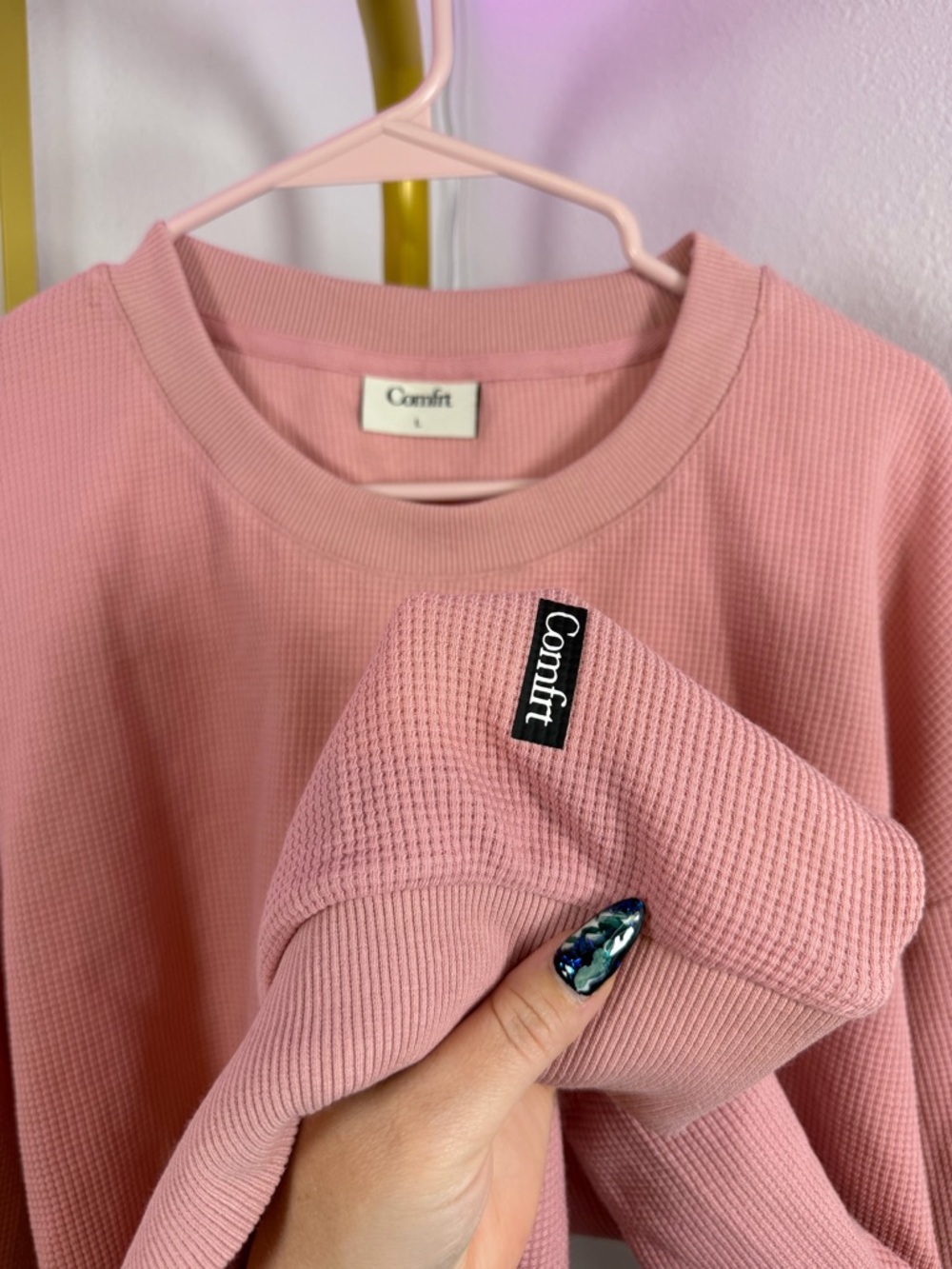 Comfrt Waffle Knit Lounge Set Pink NWT Women’s Large - Picture 3 of 9